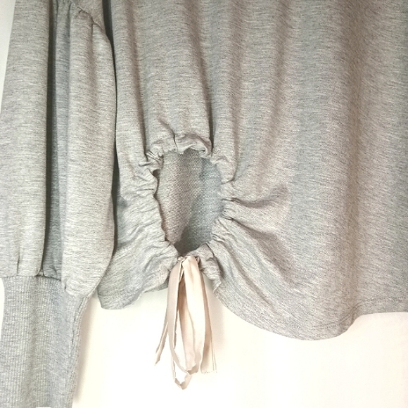 🎁 Zara Crew neck Sweater Drop Pleated Sleeves w/  Eccentric Drawstring Cut-out. - Picture 3 of 10